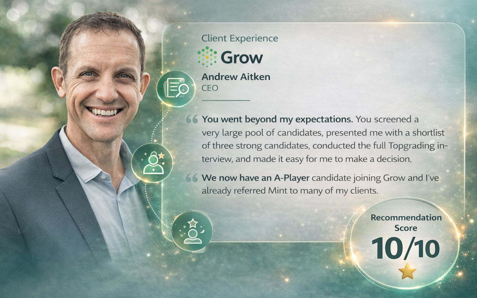 Andrew Aitken, CEO of Grow, sharing a testimonial about how Mint Kulca helped them make better hiring decisions Andrew Aitken, CEO of Grow, sharing a testimonial about how Mint Kulca helped them make better hiring decisions