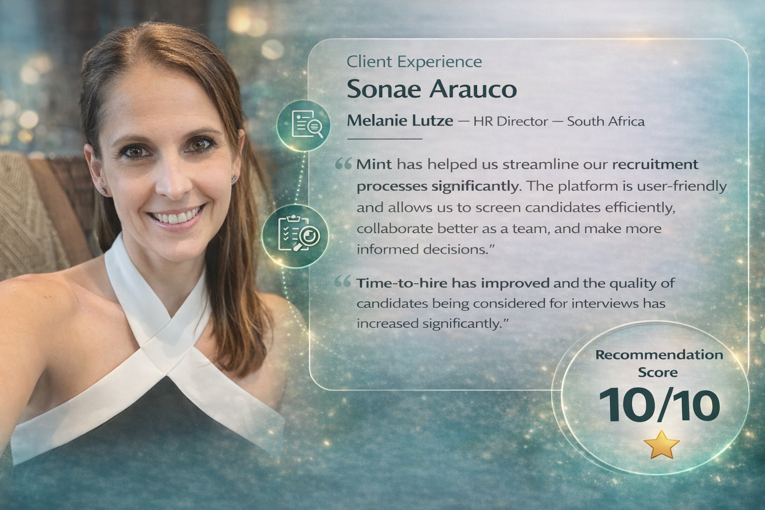 Melanie Lutze, HR Director at Sonae Arauco, sharing a testimonial about how Mint Kulca improved candidate screening and hiring decisions