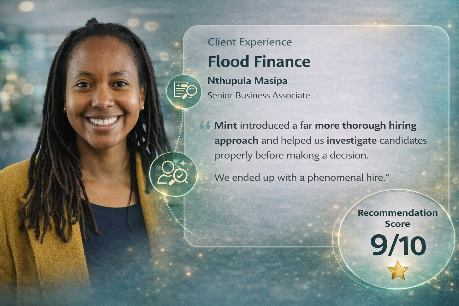 Nthupula Masipa, Senior Business Associate, sharing a testimonial about how Mint Kulca improved their hiring process Nthupula Masipa, Senior Business Associate, sharing a testimonial about how Mint Kulca improved their hiring process